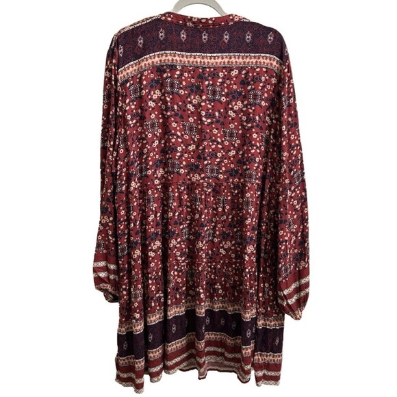 Knox Rose Floral Print Tiered Mini Dress Women's Bohemian Casual Long Sleeve XXL - Picture 2 of 7